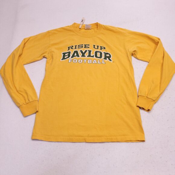Gildan Baylor Casual Long Sleeve Graphic T-Shirt Mens Size S Yellow White - Picture 2 of 8